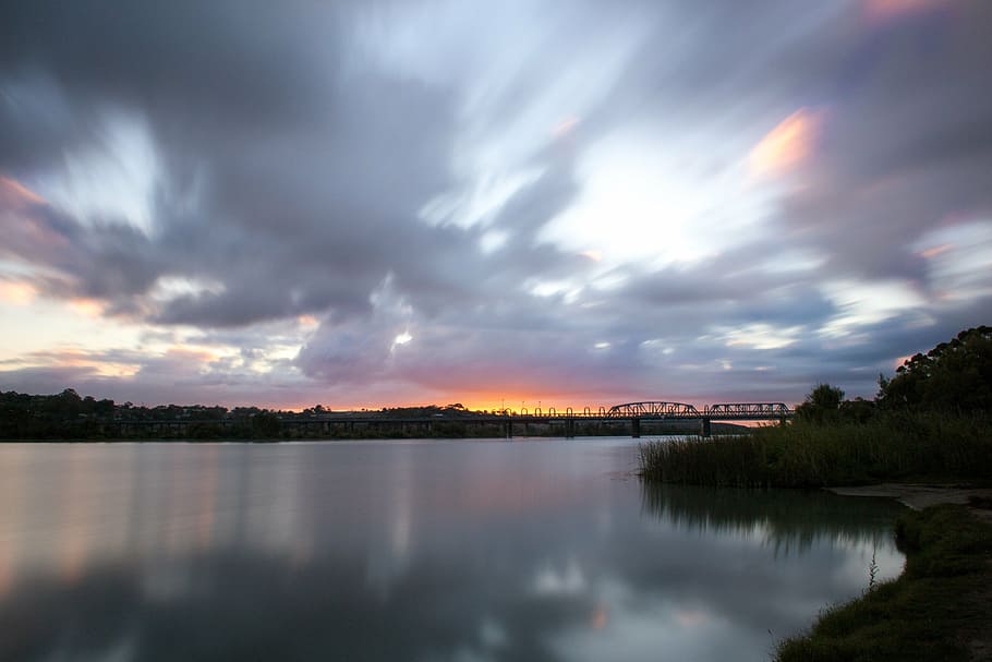 river, clouds, sunrise, water, cloud - sky, reflection, scenics - nature HD wallpaper