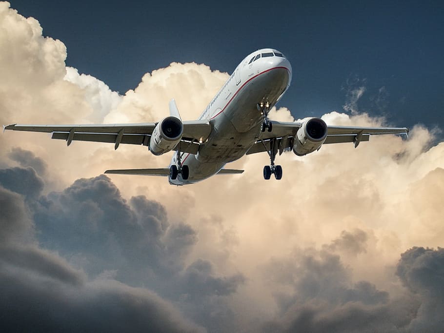 white passenger plane flying mid air during daytime, aircraft HD wallpaper
