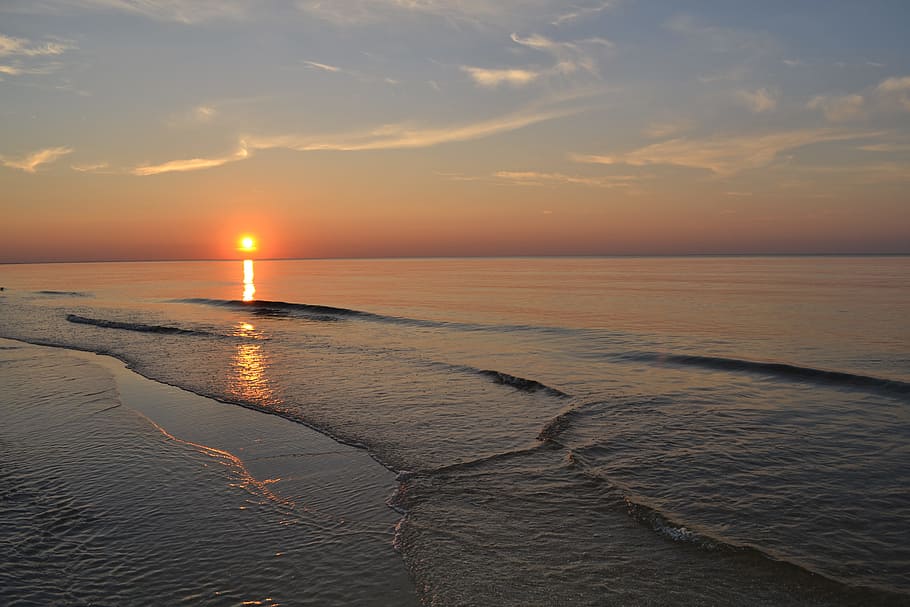 sea, beach, sunset, sand, water, the coast of the baltic sea HD wallpaper