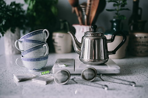 Coffee, Tee, and Cream Puffs, tea, cup, cake, sweet, cup of tea HD wallpaper