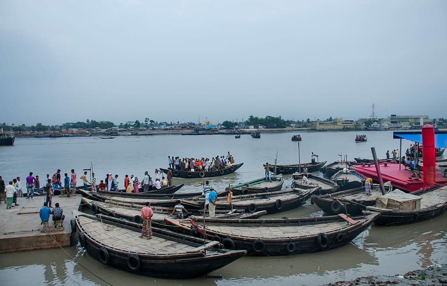 river, boat, peoples, sky, landscape, nautical vessel, transportation HD wallpaper