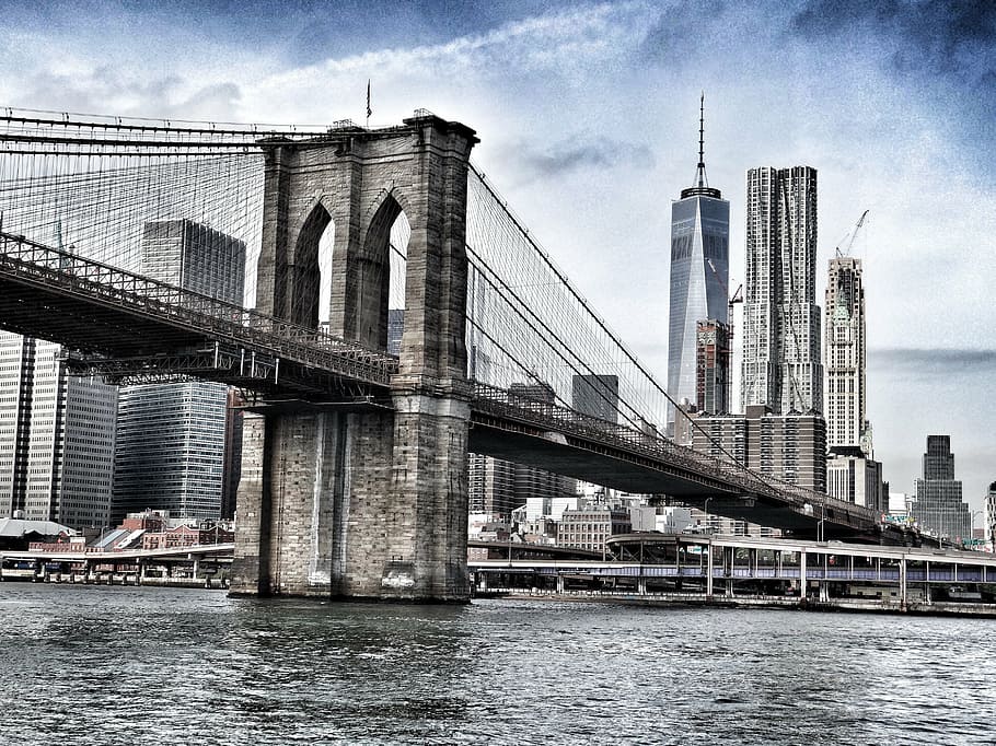 Brooklyn Bridge, city skyline, cityscape, new york city skyline, HD wallpaper
