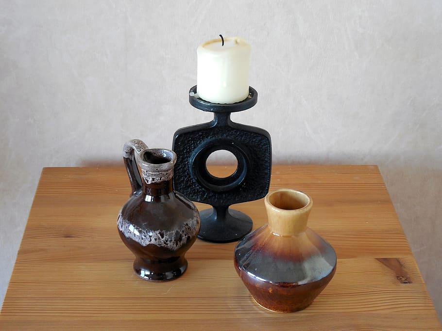 candle, candlestick, vase, decoration, living room, table, wood - Material HD wallpaper