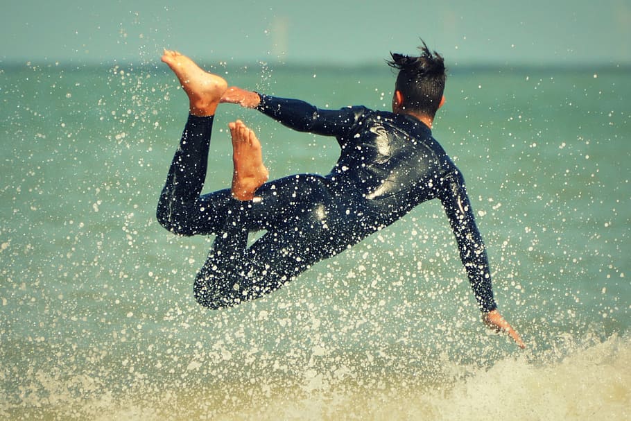 surfer, waves, man, people, sea, action, water, one person HD wallpaper