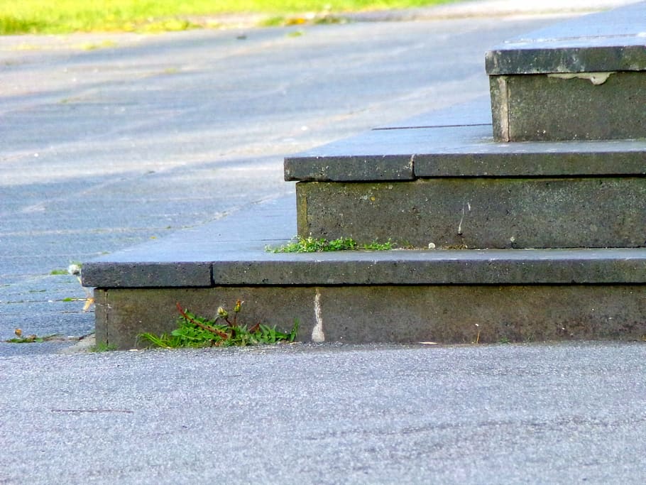 stairs, stone, grass, day, no people, outdoors, focus on foreground HD wallpaper
