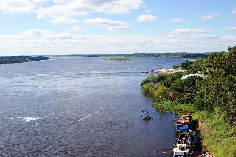 river, rio paraguay, ship, water, jungle, south america, nature, HD wallpaper
