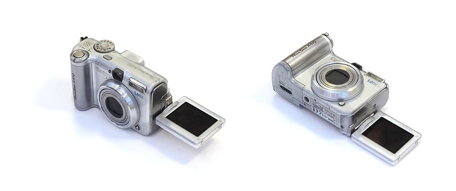canon a610, digital, camera, compact, old, technology, white background HD wallpaper