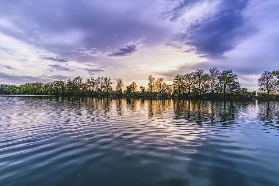 lake, sunset, abendstimmung, clouds, nature, water, sky, atmospheric HD wallpaper
