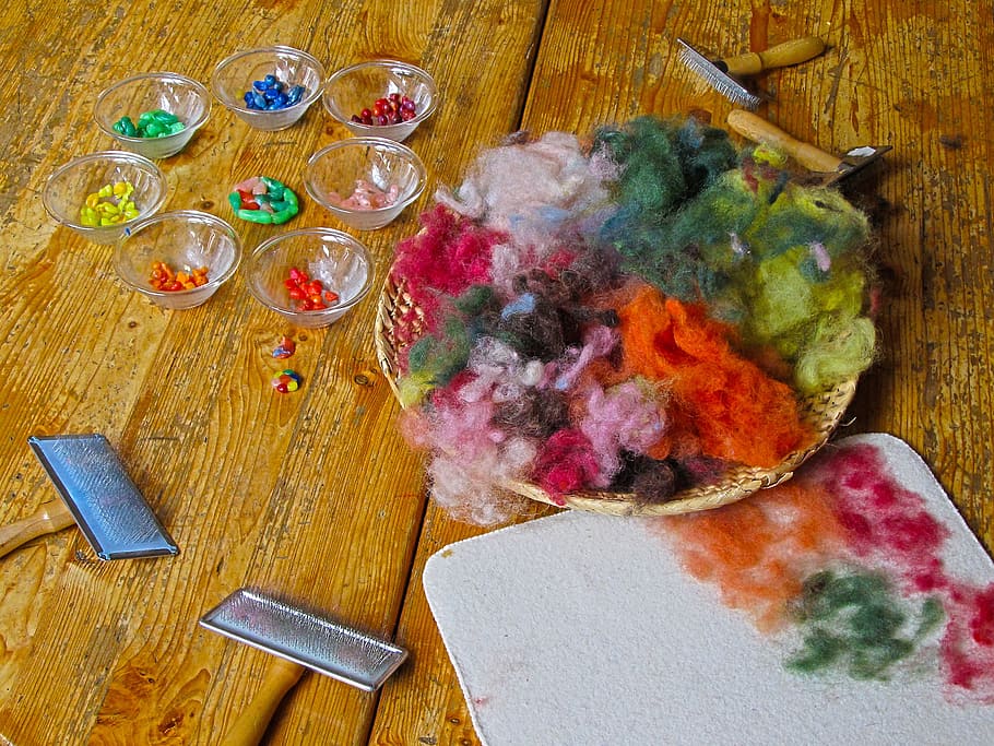 crafts, wool, kindergarten, colors, food and drink, high angle view HD wallpaper