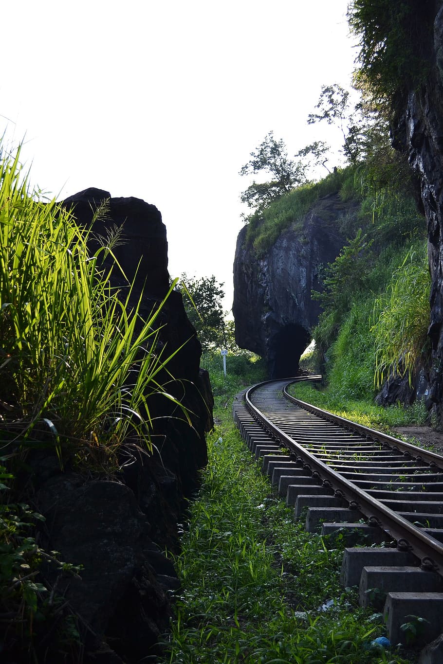 rail road, rails, train, transport, path, tunnel, sri lanka