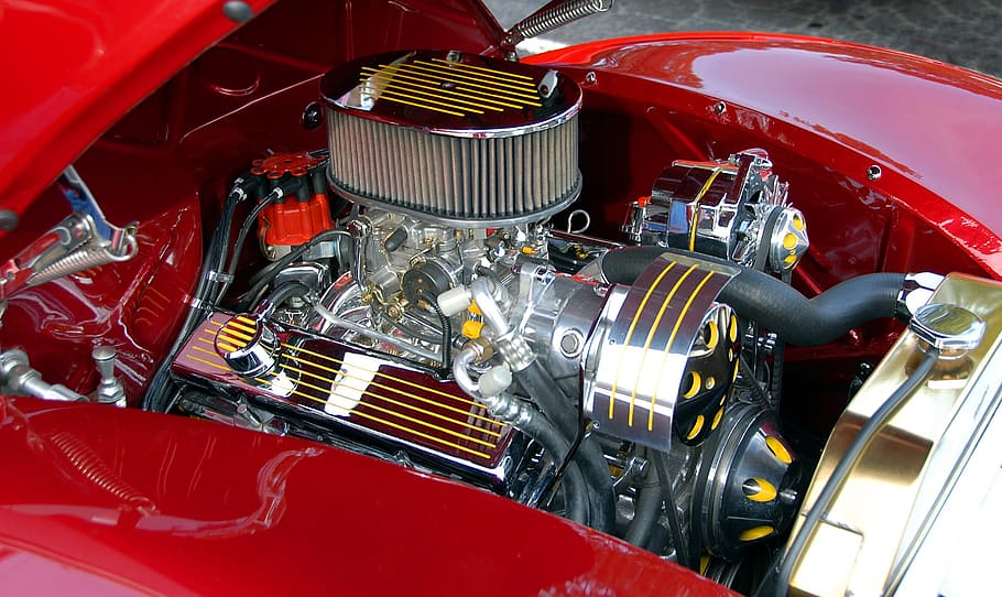 car engine, customized, chrome, shiny, automobile, vehicle HD wallpaper