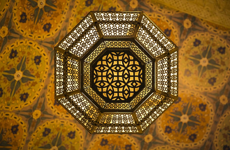 octagonal brown and black rack, arabian, ceiling, chandelier