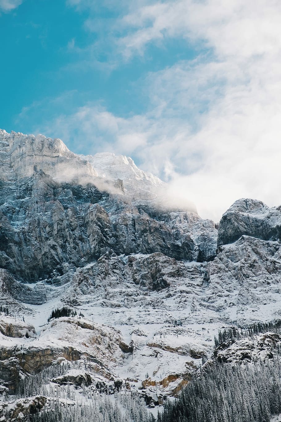 snow covered rock under cloudy sky, untitled, mountain, cloudscape HD wallpaper