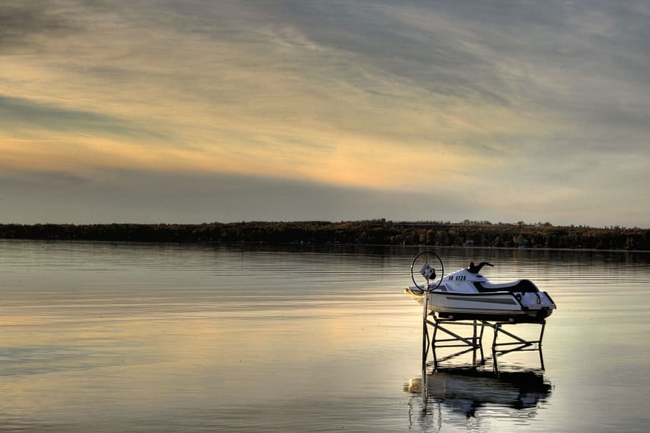 personal watercraft, lake, sunset, scenic, serene, landscape, HD wallpaper