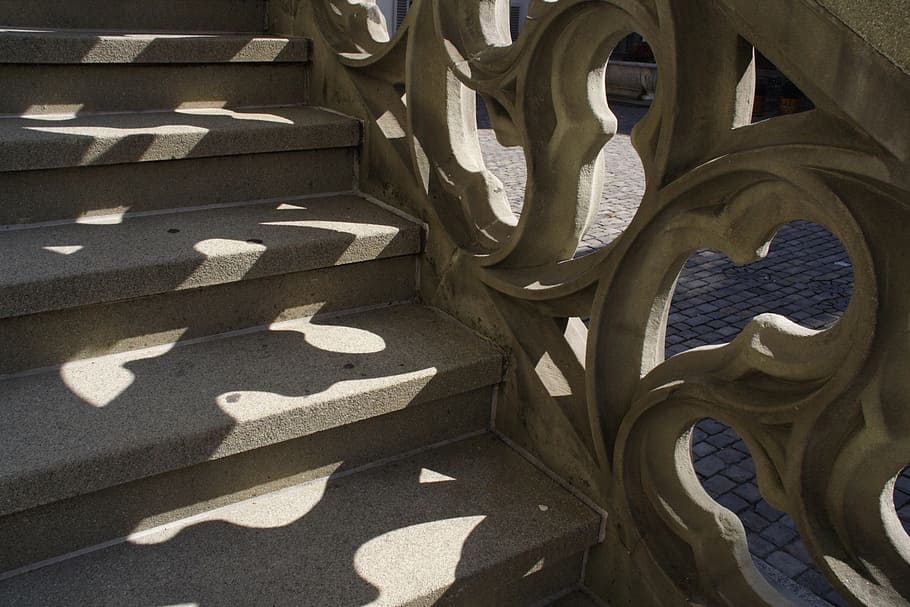 gray concrete stairs, staircase, gradually, gothic, stone stairway HD wallpaper