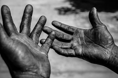 grayscale photo of person's hands, worker, human hand, human body part HD wallpaper