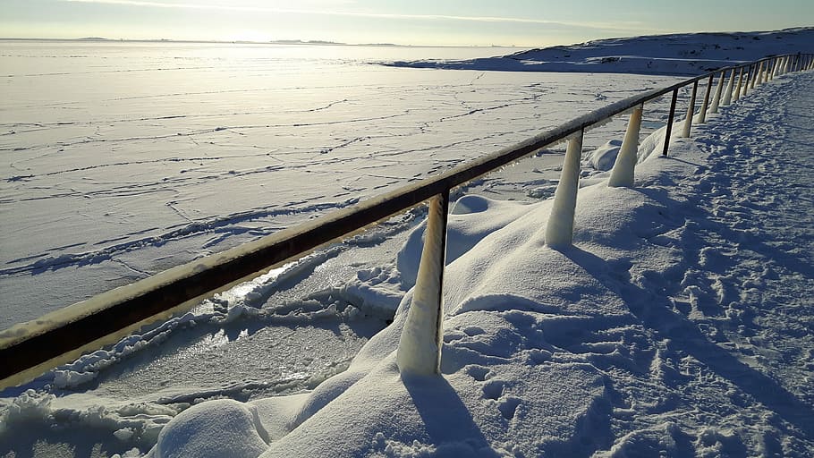 Ice, Winter, Icy, Railing, Sea, cold temperature, snow, nature HD wallpaper