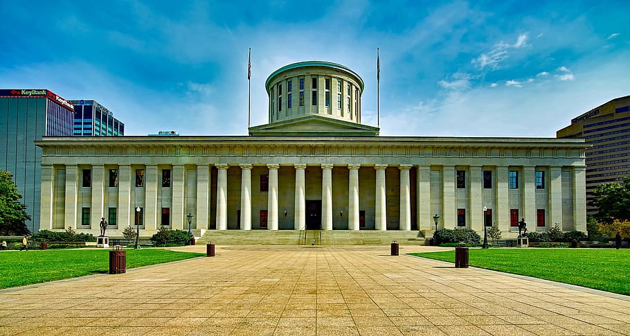 white concrete house under blue sky, ohio statehouse, capitol