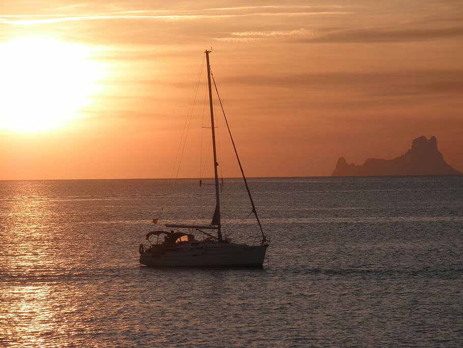 sunset, formentera, sea, water, sky, nautical vessel, transportation, HD wallpaper