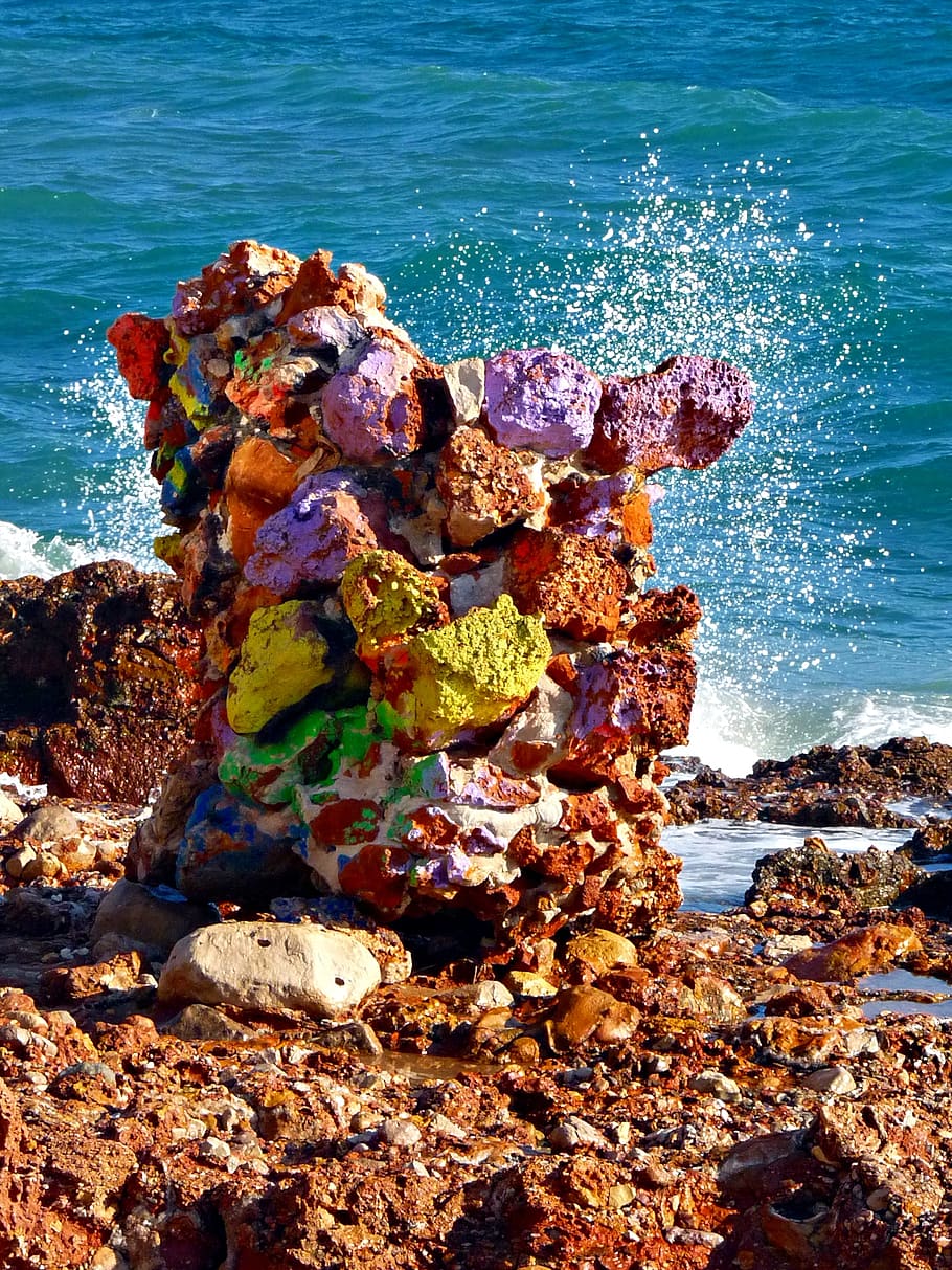 sea, stone, field, beach, water, coast, nature, spain, rock HD wallpaper