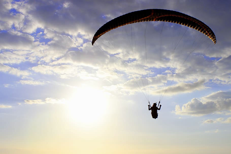 person with paragliding during daytime, Paraglider, Wing, Flying, HD wallpaper