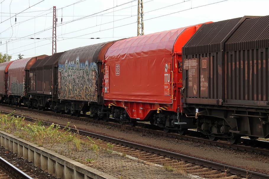freight train, gleise, seemed, transport, goods wagons, transportation, HD wallpaper