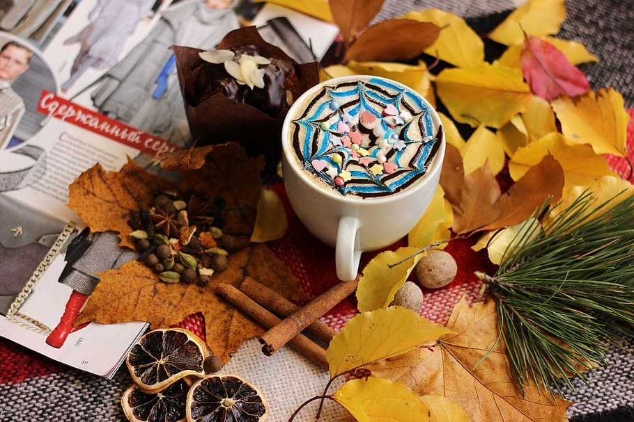 coffee, style, leaves, plant, no people, food and drink, celebration HD wallpaper