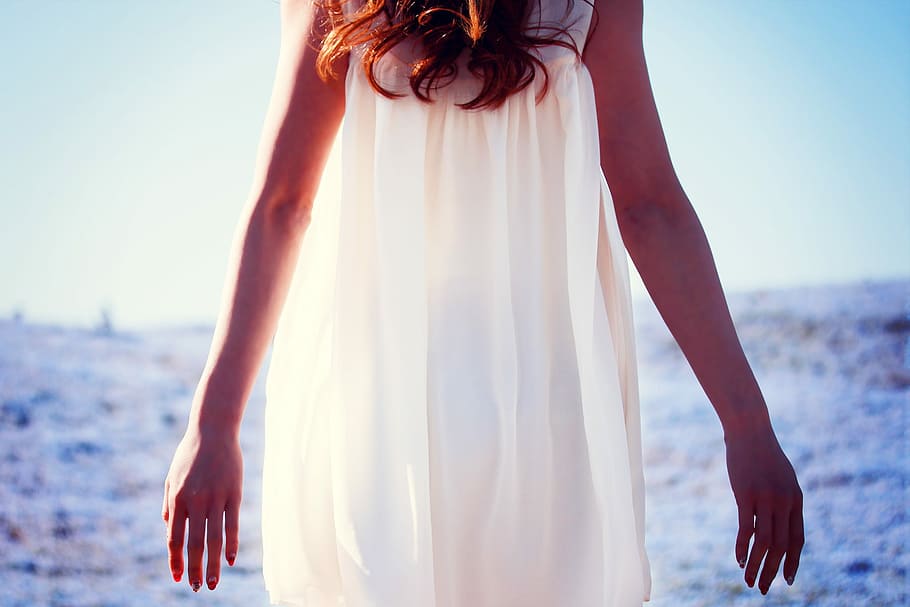 woman wearing white dress during daytime, women, beach, outdoors HD wallpaper