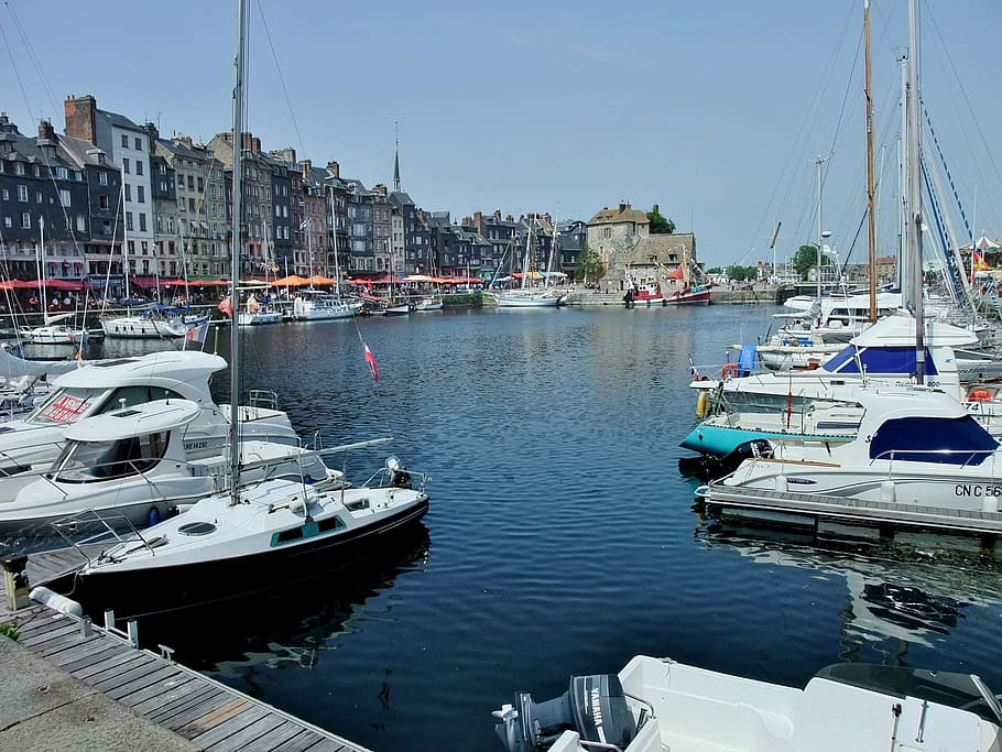 boats near dock during daytime, Honfleur, Port, Normandy, Old, Harbor HD wallpaper