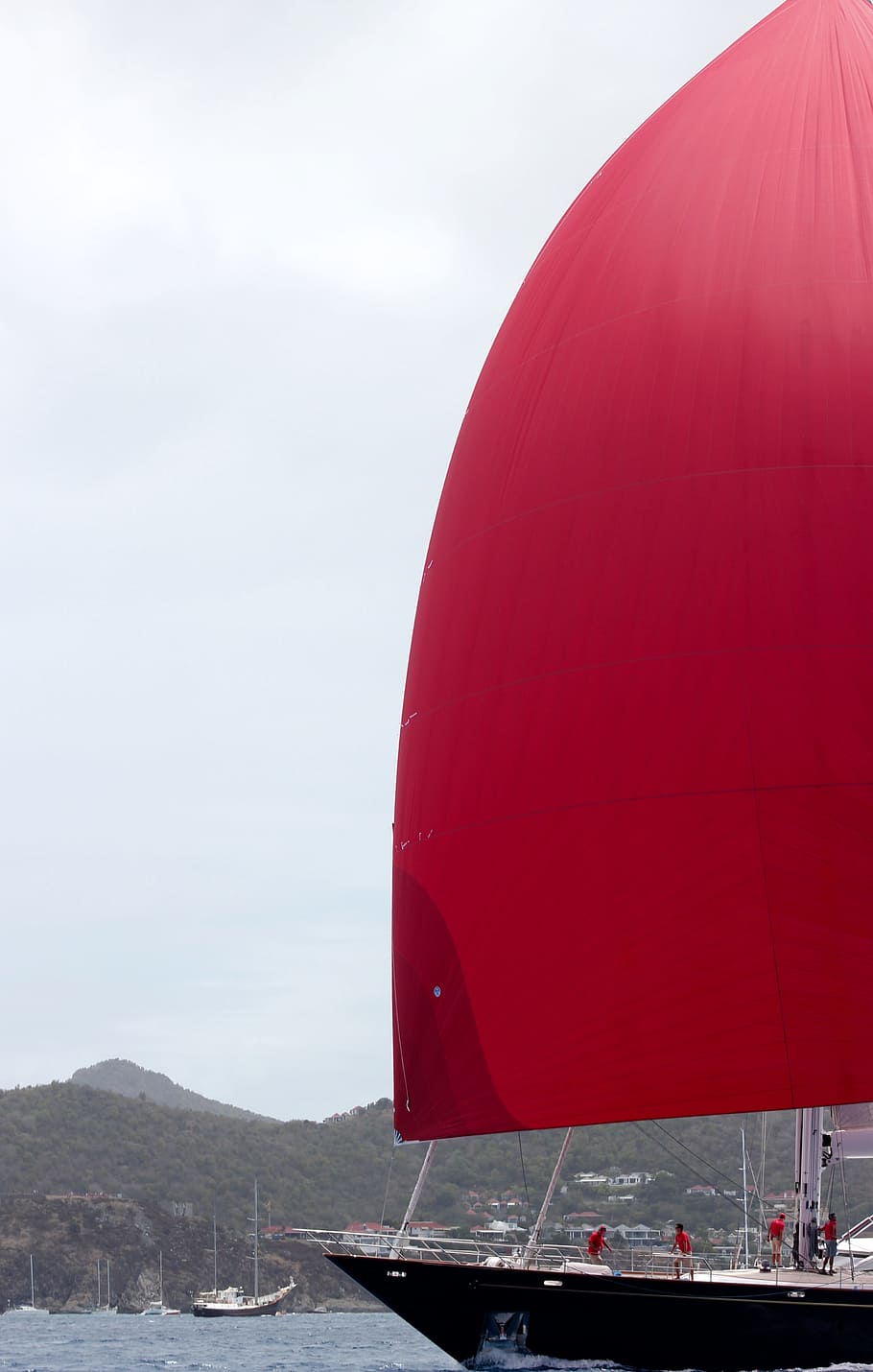 Sea, Navigation, red sail, winter, cold temperature, snow, outdoors HD wallpaper