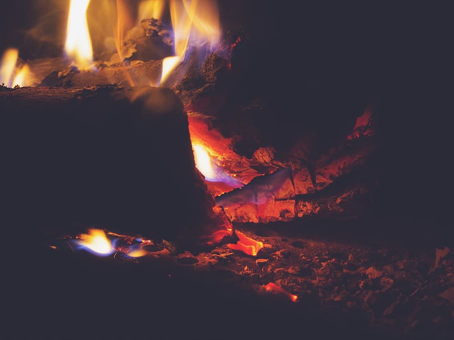 fire, fireplace, flames, wood, burning, fire - natural phenomenon HD wallpaper