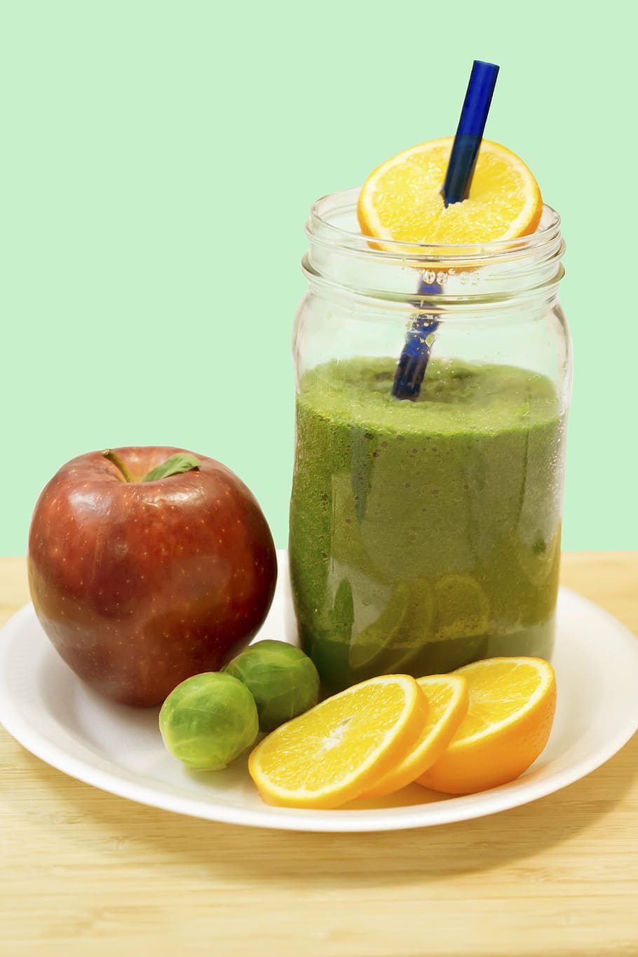 clear glass jar on plate, smoothie, veggie, juice, kitchen HD wallpaper