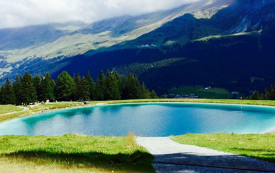 lake, mountains, water, cold, bergsee, tree, plant, scenics - nature HD wallpaper