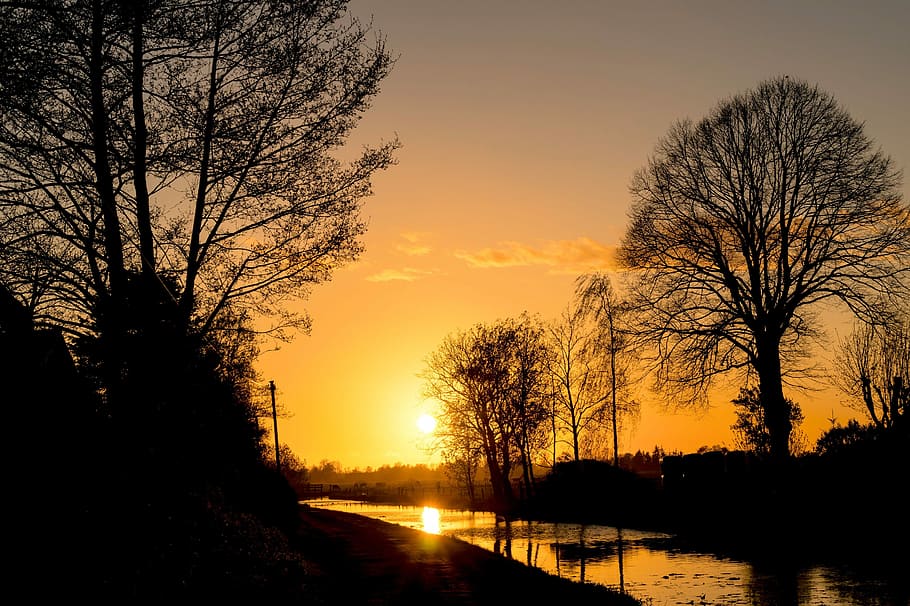 Sunset, River, Evening, Clouds, evening sky, landscape, horizon HD wallpaper
