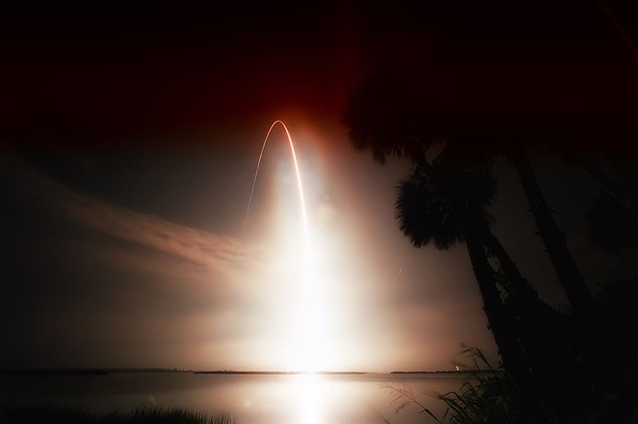 comet during nighttime, florida, atlantis, launch, rocket, silhouettes HD wallpaper