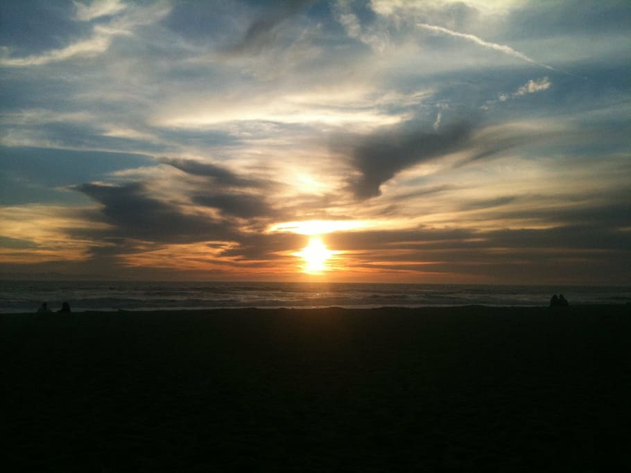 sunset, water, clouds, sky, ocean, beach sunset, nature, sunset beach HD wallpaper