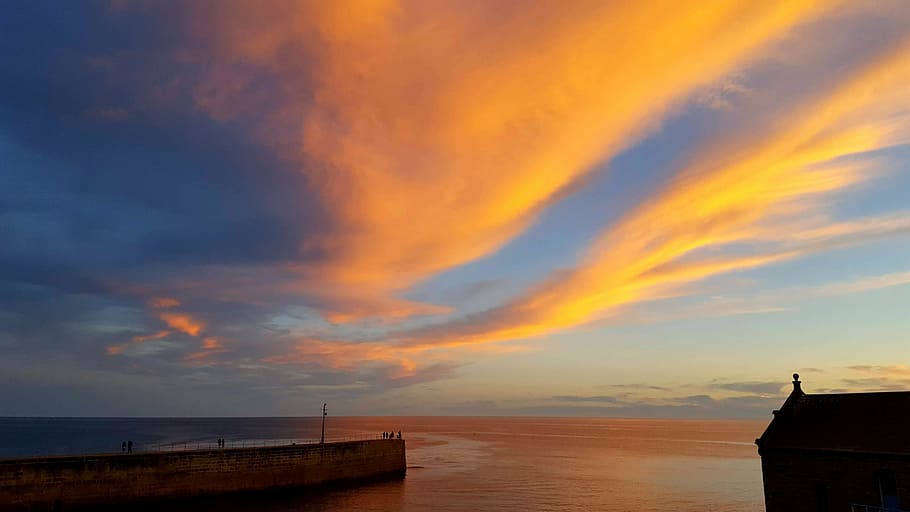 cornwall, sunset, harbour, sky, cloud - sky, architecture, scenics - nature HD wallpaper