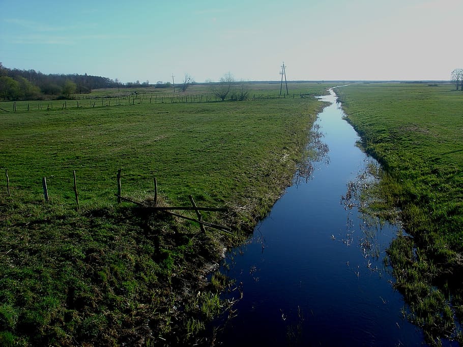 Spring, Water, Nature, brook, field, agriculture, rural scene HD wallpaper