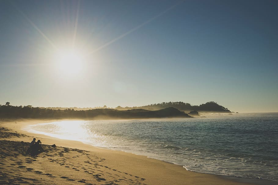 beach shore during daytime, photo, sea, silhouette, mountains HD wallpaper