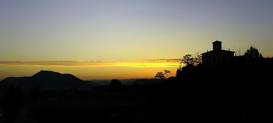 backlight, sunset, evening sun, west, landscapes, sky, mountain HD wallpaper