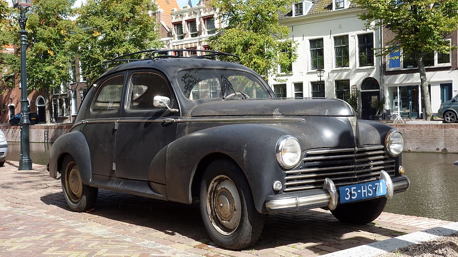 oldtimer, car, classic car, old car, peugeot, black, automotive HD wallpaper
