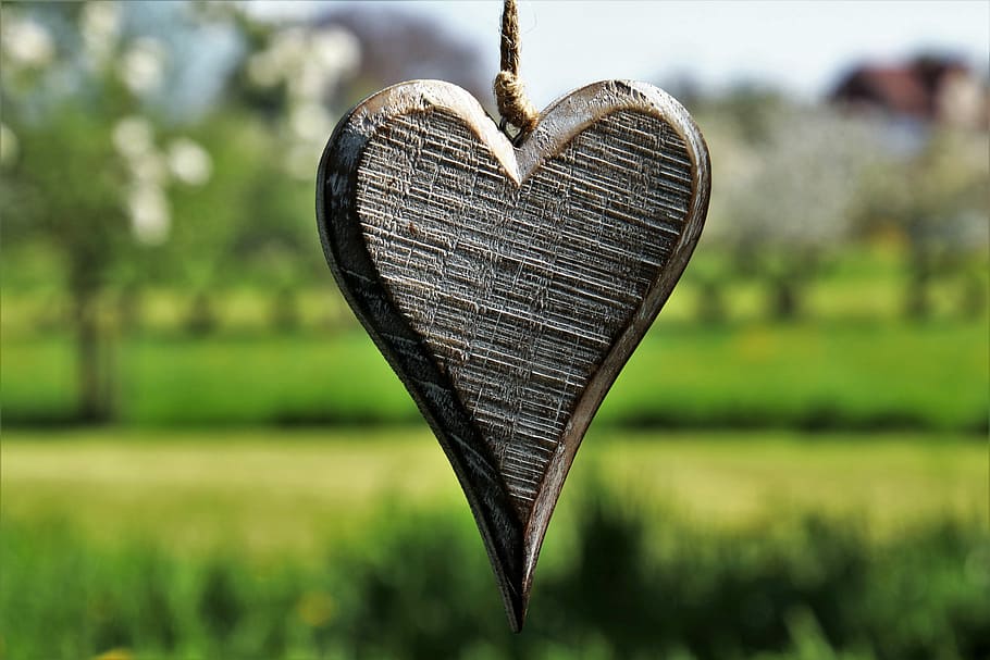 silver-colored heart pendant, wooden, spring, feeling, sad, for you, HD wallpaper