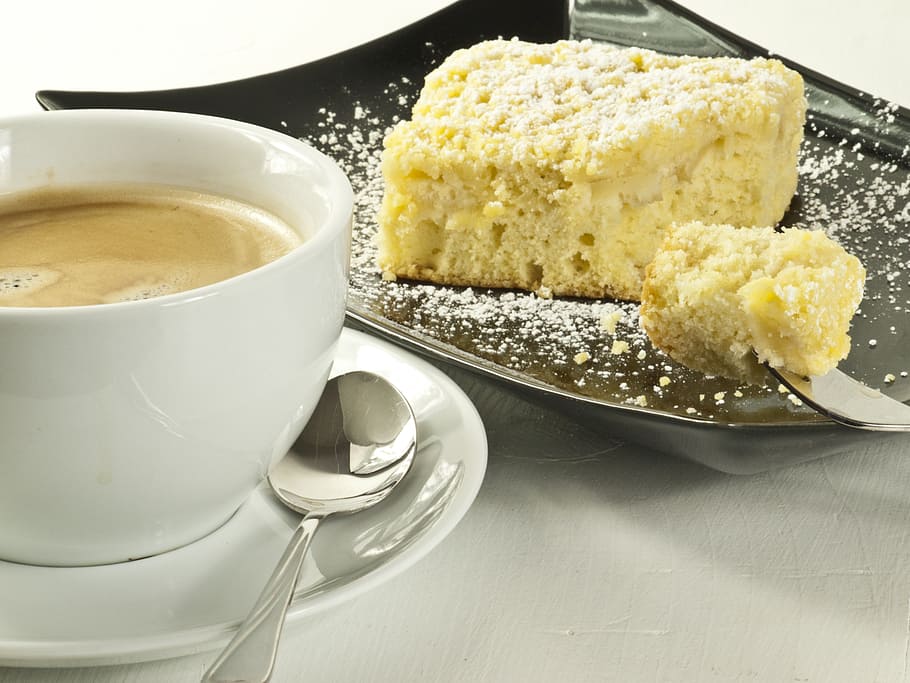 cake, coffee, sheet cake, coffee table, pastries, drink coffee, HD wallpaper