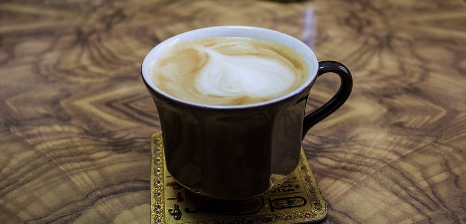Cappuccino on Black Ceramic Mug, beverage, breakfast, caffeine HD wallpaper