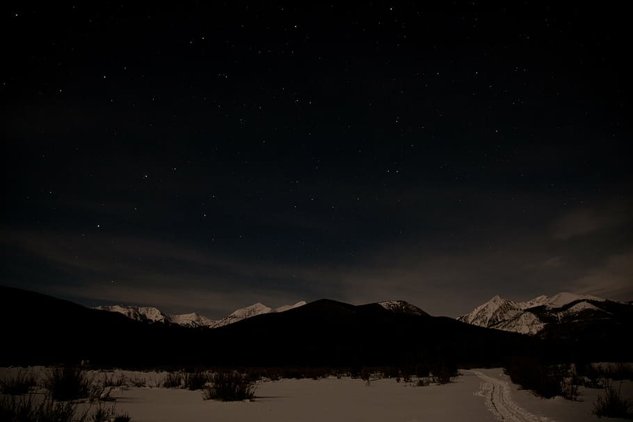 view of mountain during night, alps, clear, sky, stars, galaxy HD wallpaper