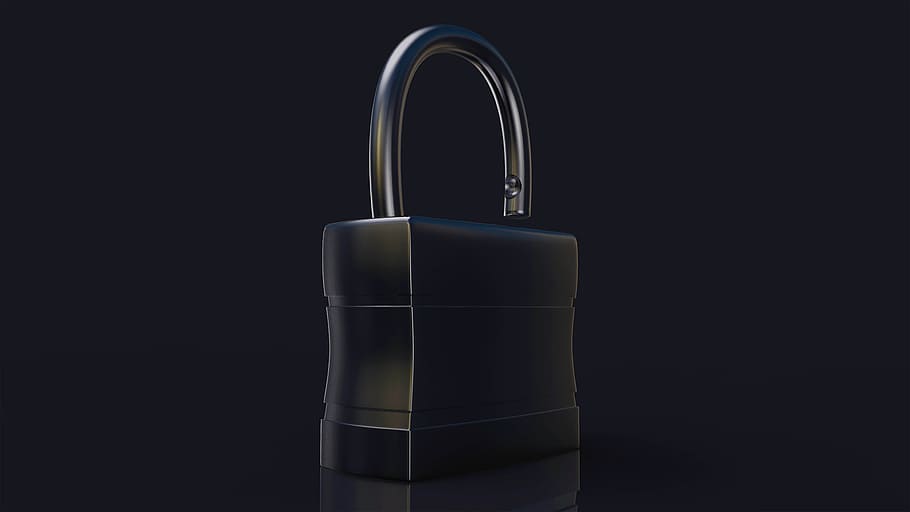 closeup photo of opened black padlock, isolated, 3d, security, HD wallpaper