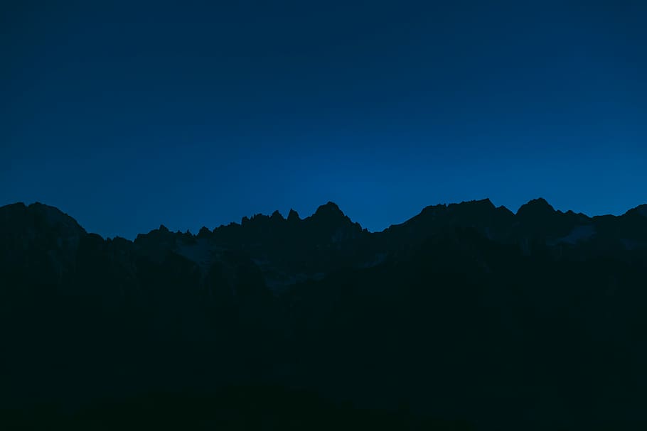 silhouette of mountains at nighttime, silhouette of mountain, HD wallpaper