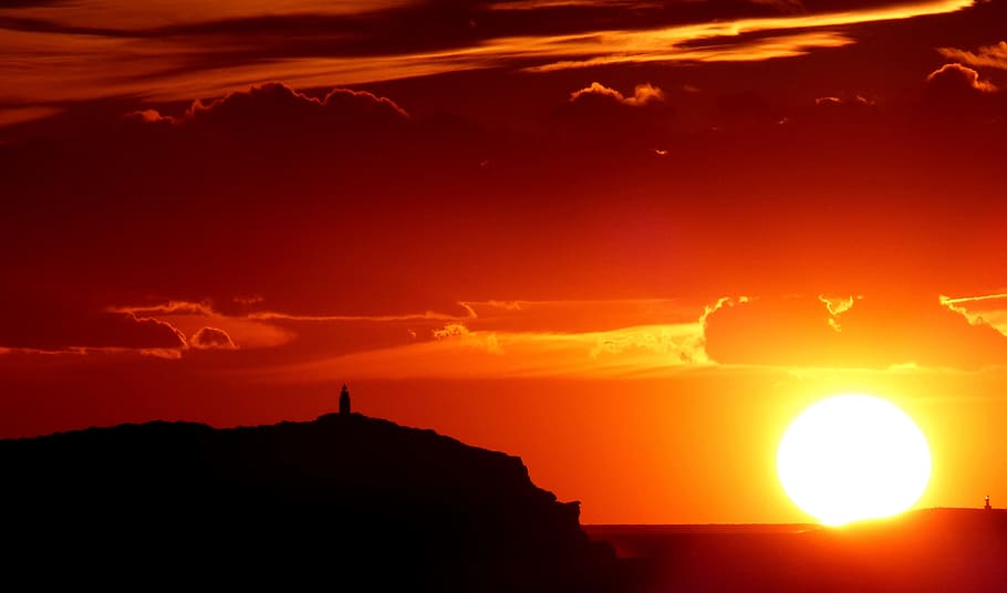sunset, coast lighthouse, abendstimmung, landscape, mood, dusk HD wallpaper