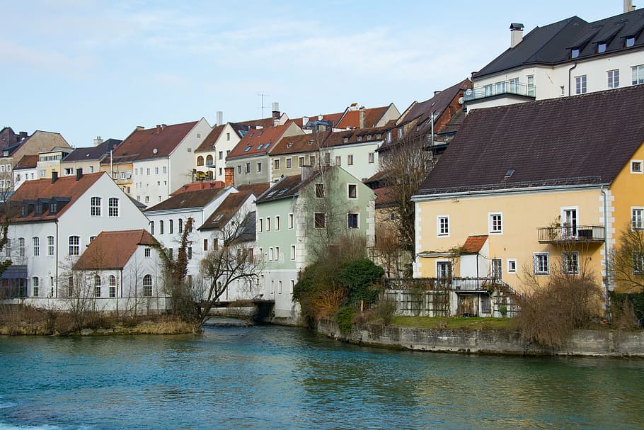 river, old town, historically, steyr, building, historic old town HD wallpaper