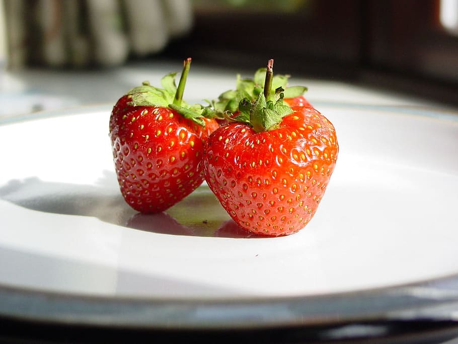 Strawberries, Fruit, Plate, Berry, red, dessert, nutrition HD wallpaper